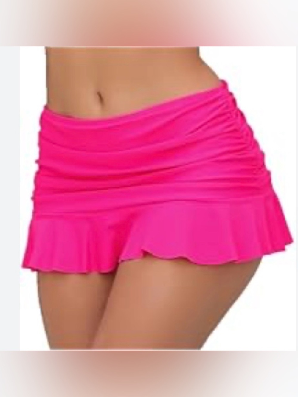 New Halcurt Women's Pink High Waisted Ruffle Swim Skirt with under briefs/ Med